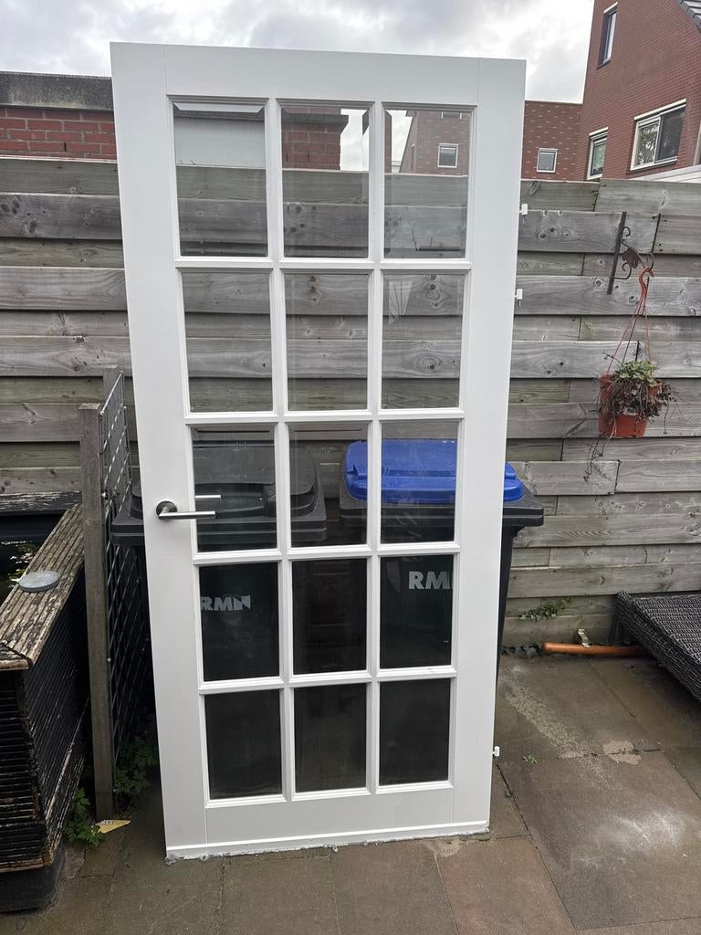Witte binnendeur met glaspanelen, Doe-het-zelf en Verbouw, Deuren en Horren, Gebruikt, Binnendeur, 200 tot 215 cm, 80 tot 100 cm