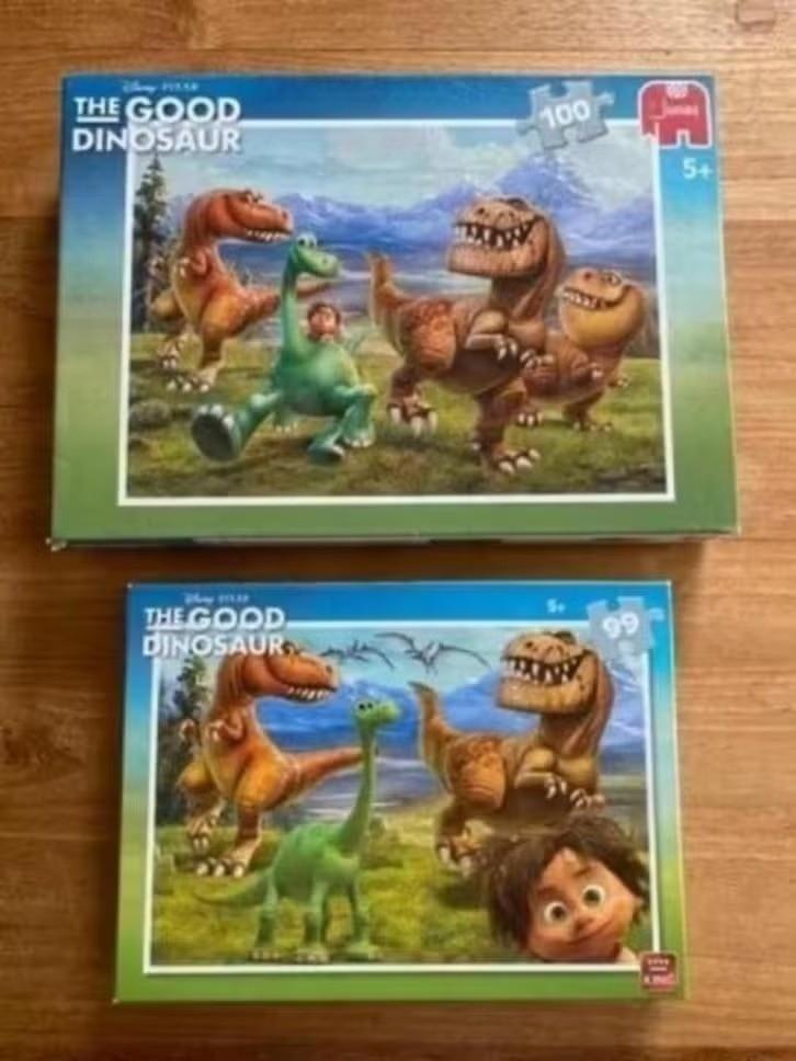 2 puzzels : The Good dinosaur( dinosaurus) . Disney Pixar, Ophalen of Verzenden, Meer dan 50 stukjes, Gebruikt, 4 tot 6 jaar