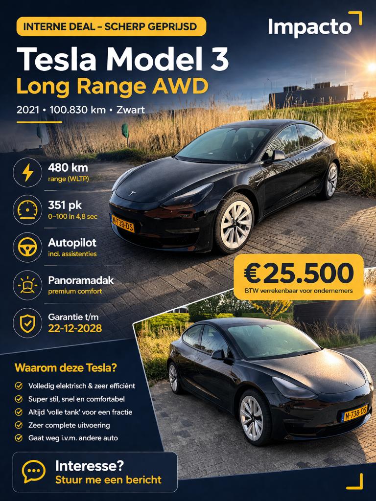 Tesla Model 3 Long Range AWD 2021 Zwart, Auto's, Tesla, Bedrijf, Model 3, ABS, Achteruitrijcamera, Adaptive Cruise Control, Airbags