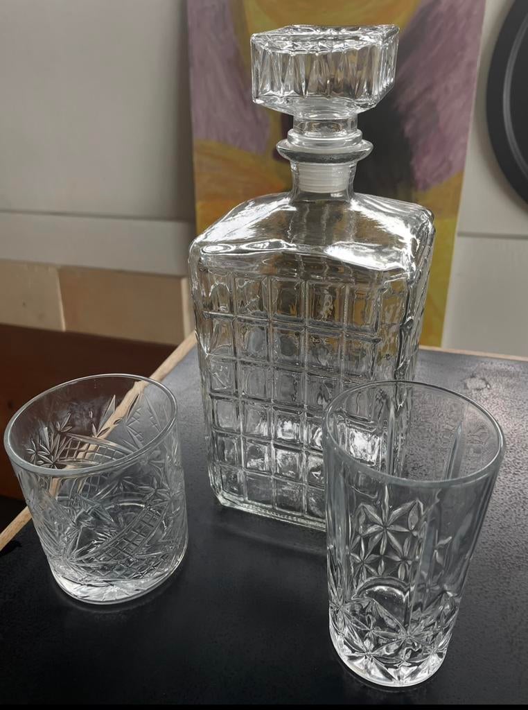 Blomus vintage kristallen karaf met 16 wiskey water glazen, Ophalen of Verzenden, Gebruikt, Overige typen