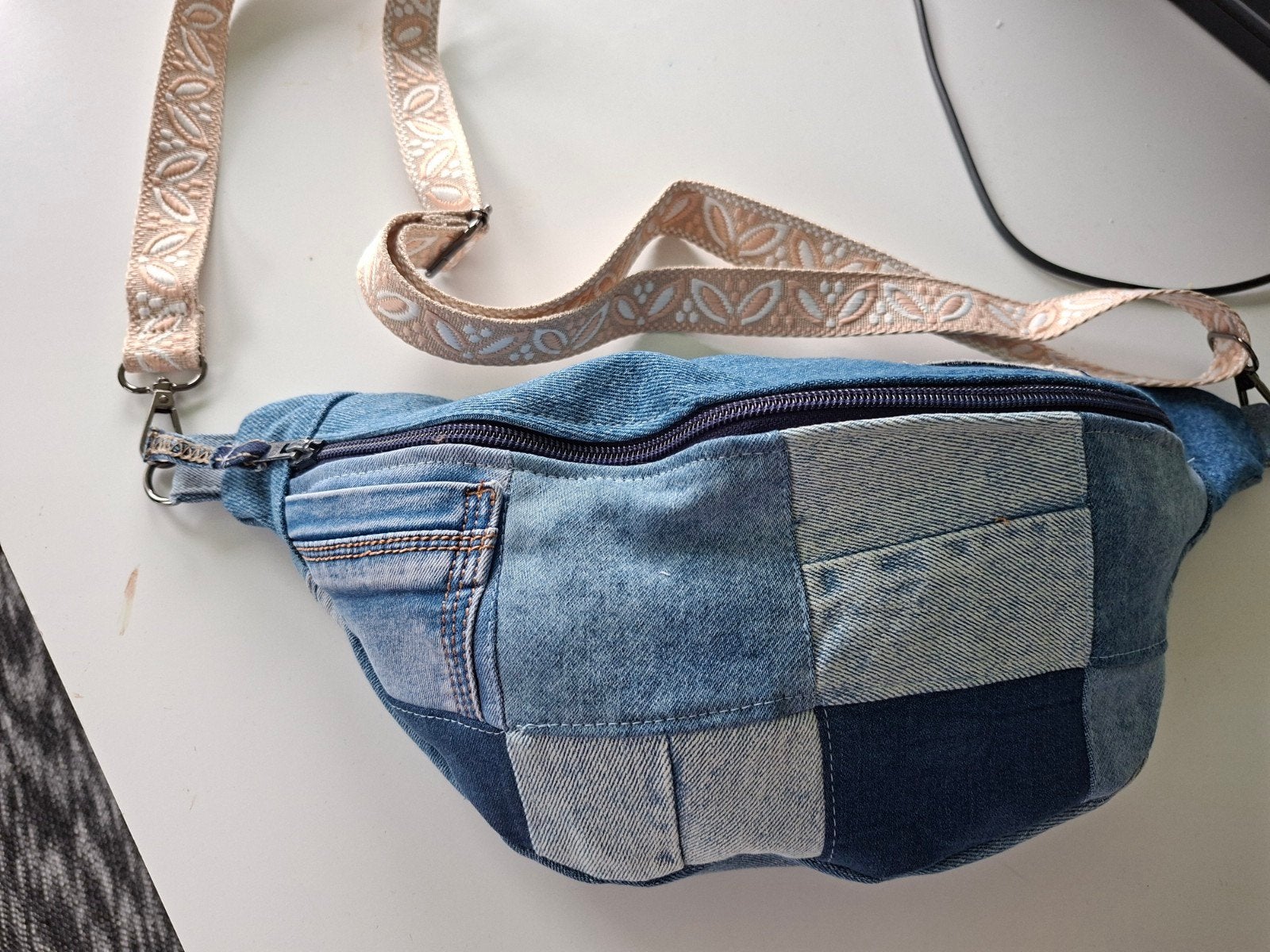 Denim Crossbody Tas  handgemaakt, Ophalen of Verzenden, Zo goed als nieuw, Blauw, Schoudertasje