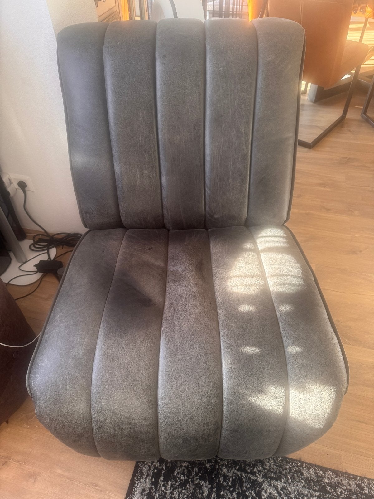 Riviera Maison Lederen/stof zwart/grijze chaise longue, Ophalen, Gebruikt, Eenpersoons, 100 tot 125 cm