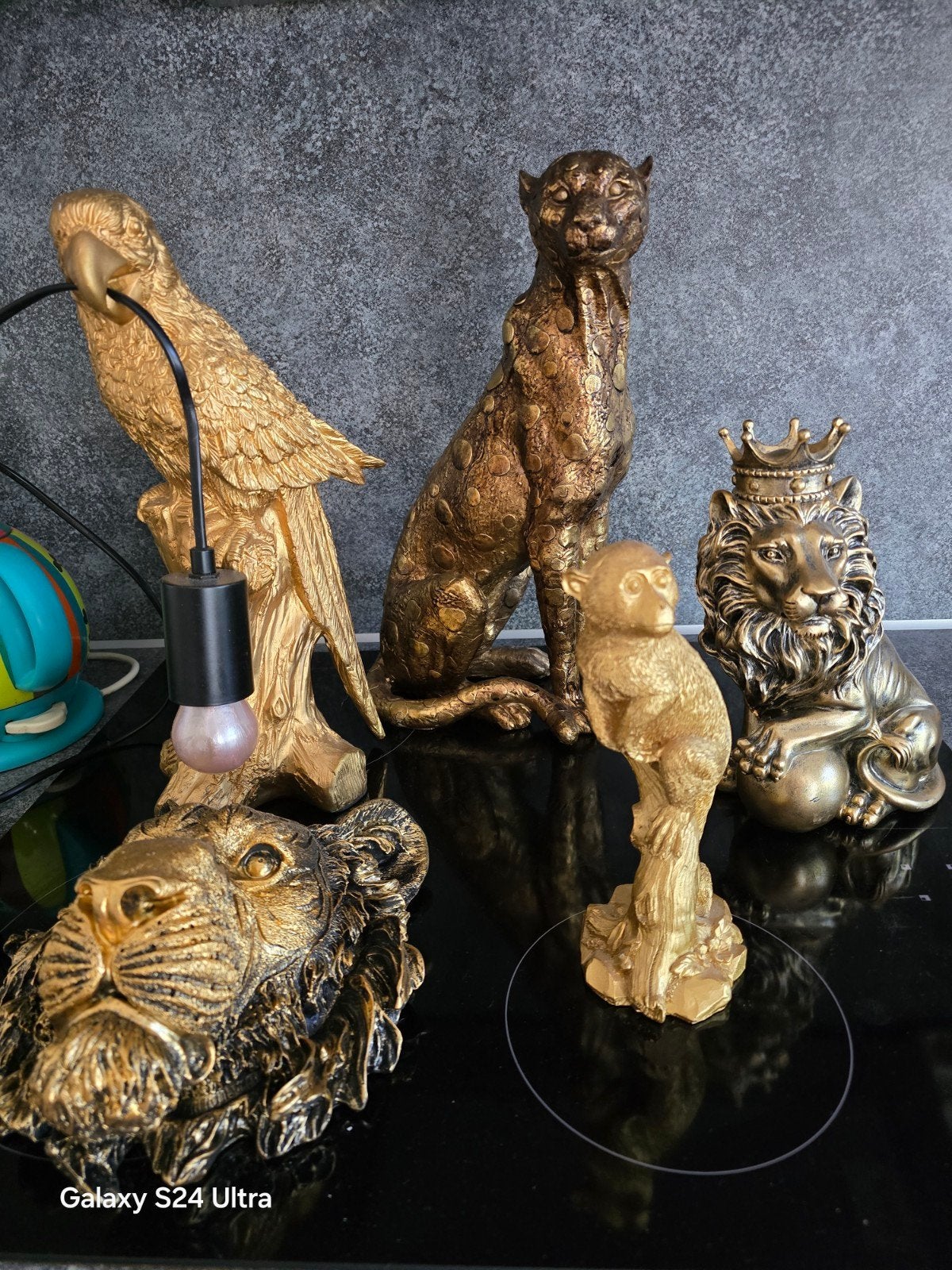 Mooie goudkleurige beelden, papagaai is een lamp, Huis en Inrichting, Ophalen