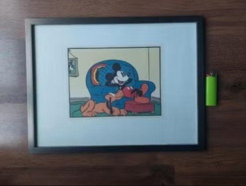 Mickey Mouse in stoel met Pluto (Disney 5832), Verzamelen, Disney, Ophalen of Verzenden, Mickey Mouse, Zo goed als nieuw, Plaatje of Poster