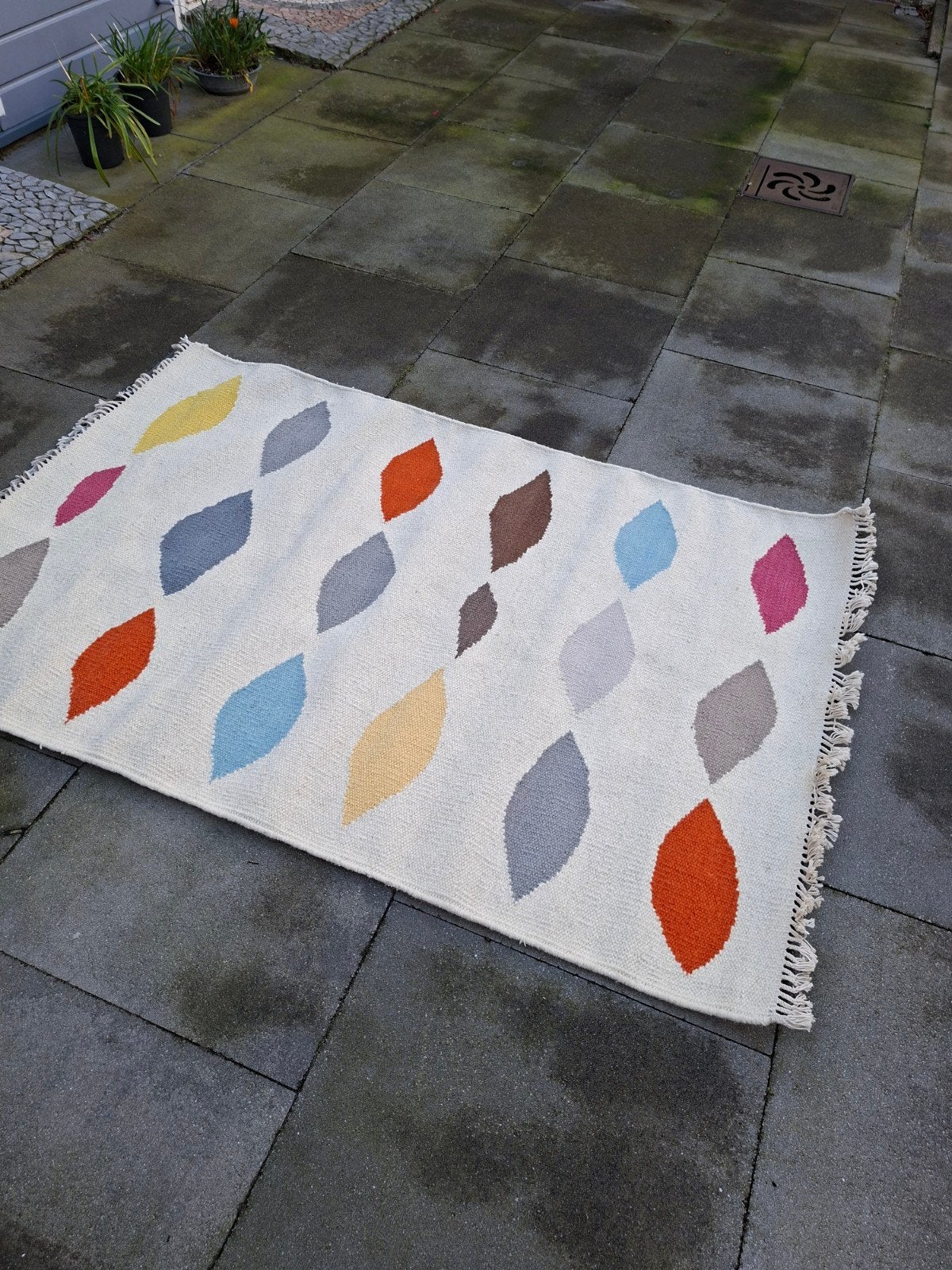 wollen kelim 180 x 120 crème met kleurtjes, 100 tot 150 cm, Ophalen of Verzenden, Zo goed als nieuw, Crème