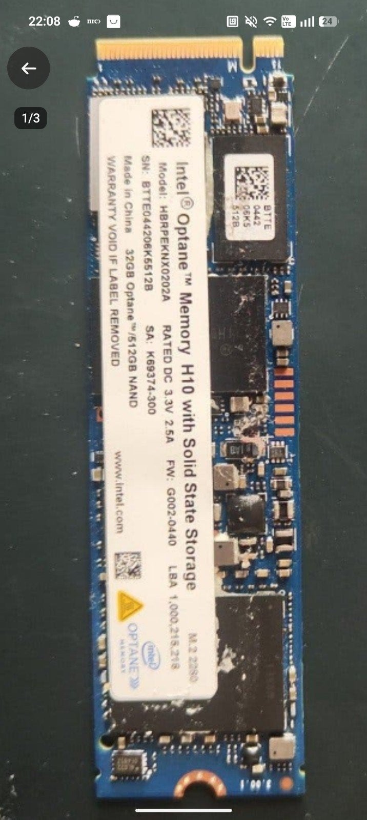 Intel Optane Memory H10 512GB NVMe SSD + 32GB Optane, Intel SSD, Intern, SSD, 512 GB