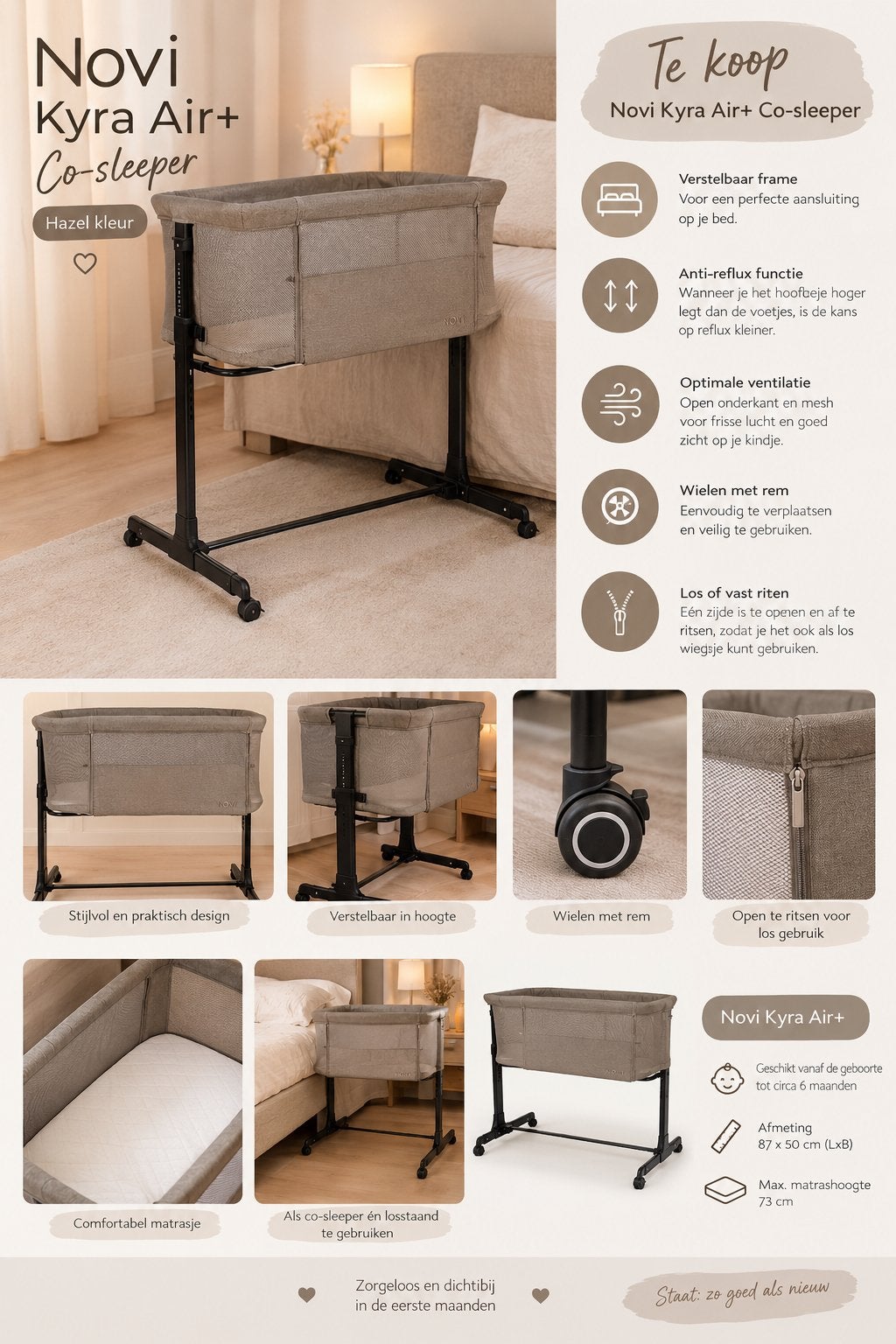 Novi Kyra Air - Co-sleeper Hazel, Ophalen, Zo goed als nieuw, Wieg
