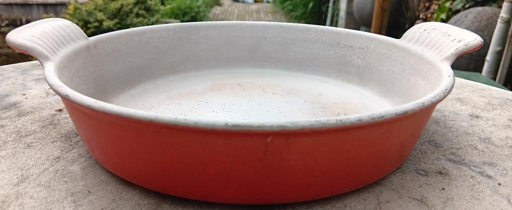 LE CREUSET gietijzer ovenschaal gratineer Ø22 (G348), Huis en Inrichting, Gebruikt, Gietijzer, Overige typen, Ophalen of Verzenden