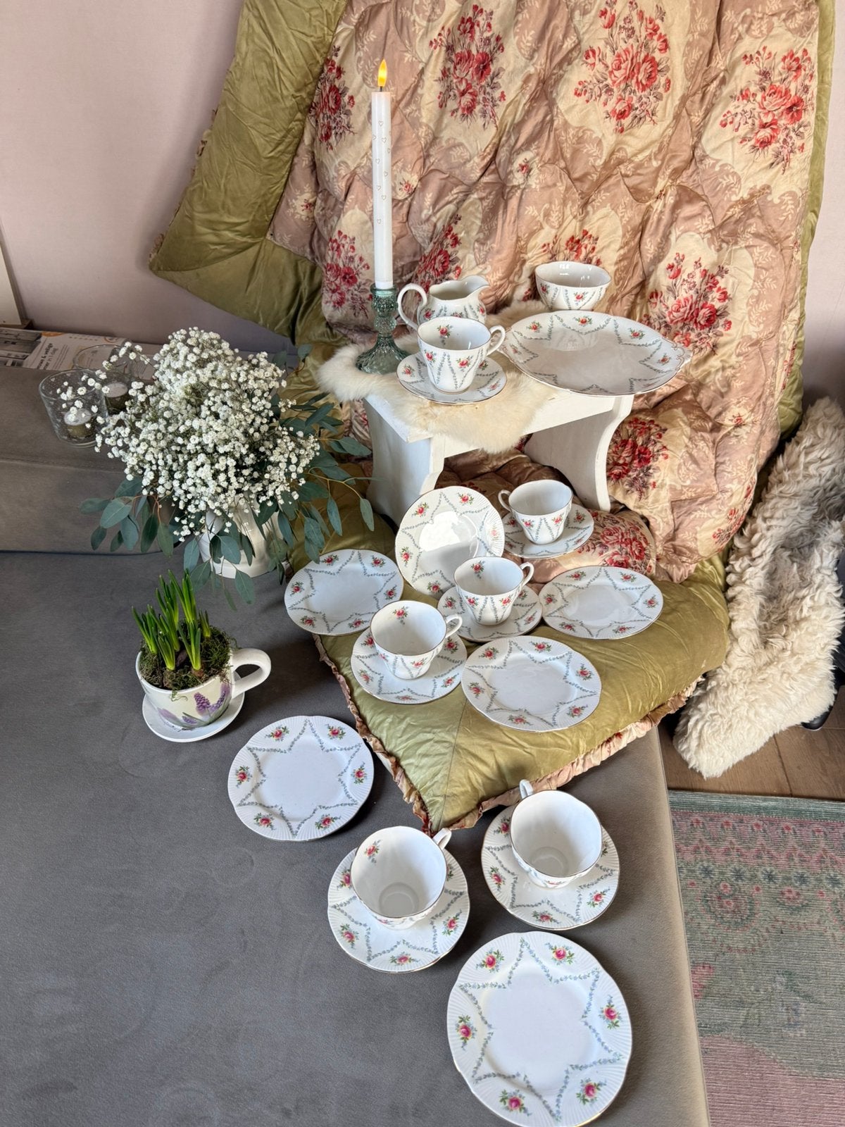Royal Albert Minuet 6 pers antiek koffie thee taart set 1937, Ophalen