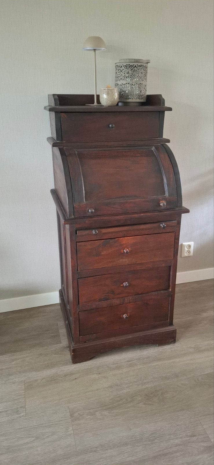 Antiek houten secretaire met lades, planken en klep, Ophalen, Minder dan 50 cm, Gebruikt, Met klep(pen)