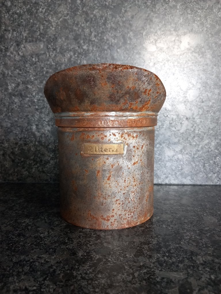 Antieke klassieke metalen maatkan/maatbeker inhoud 2 liter., Antiek en Kunst, Ophalen of Verzenden