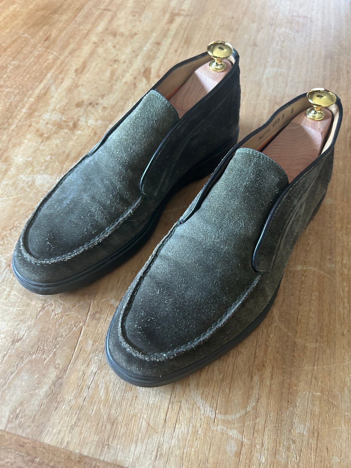 Santoni suède loafers - Groen - Maat UK6, Loafers, Overige kleuren, Ophalen of Verzenden, Gedragen