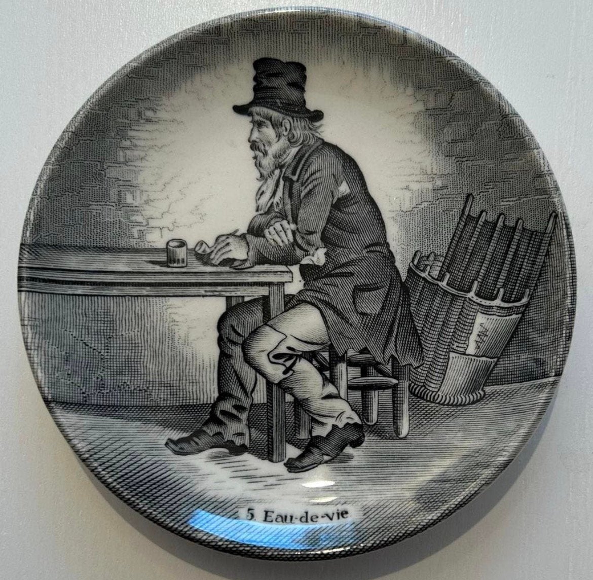 Antiek Boch Delfts bordje '5. Eau-de-vie', Antiek en Kunst, Ophalen of Verzenden