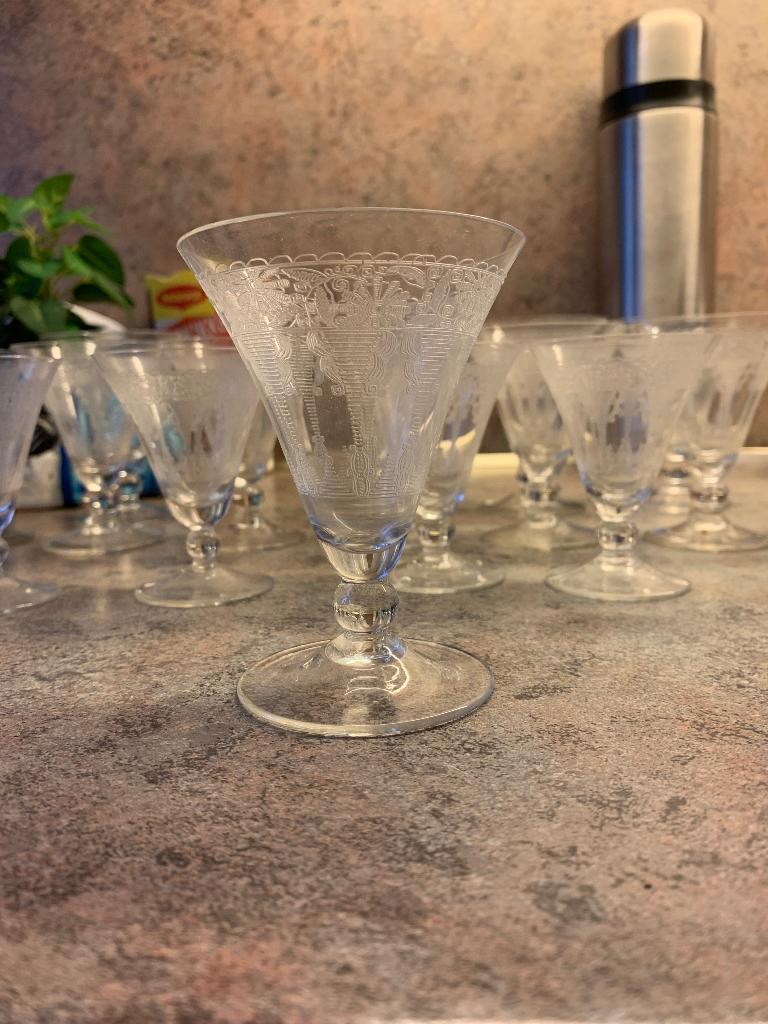 Gegraveerde glaasjes als set van 21 stuks VASTE PRIJS!!!, Ophalen, Zo goed als nieuw, Overige typen