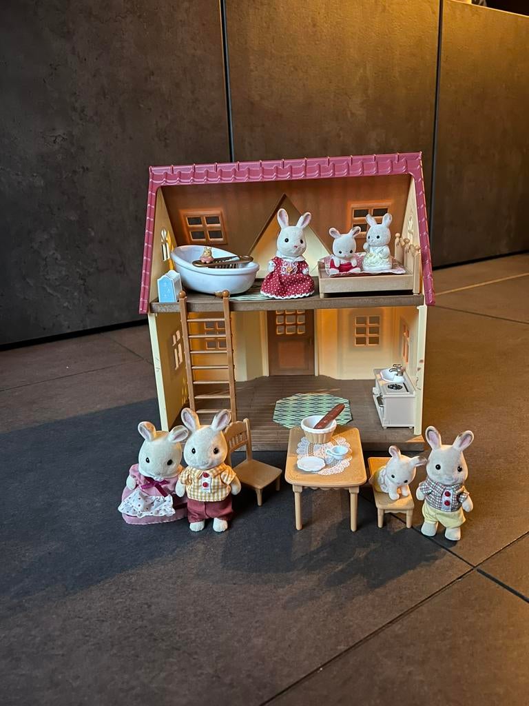 Sylvanian Families startershuis + familie +baby’s +meubels, Ophalen of Verzenden, Gebruikt, Toebehoren