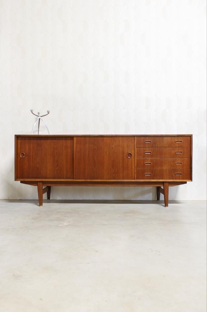 Vintage Deens tv-meubel teak dressoir lowboard, Ophalen, Gebruikt, 150 tot 200 cm, Teak