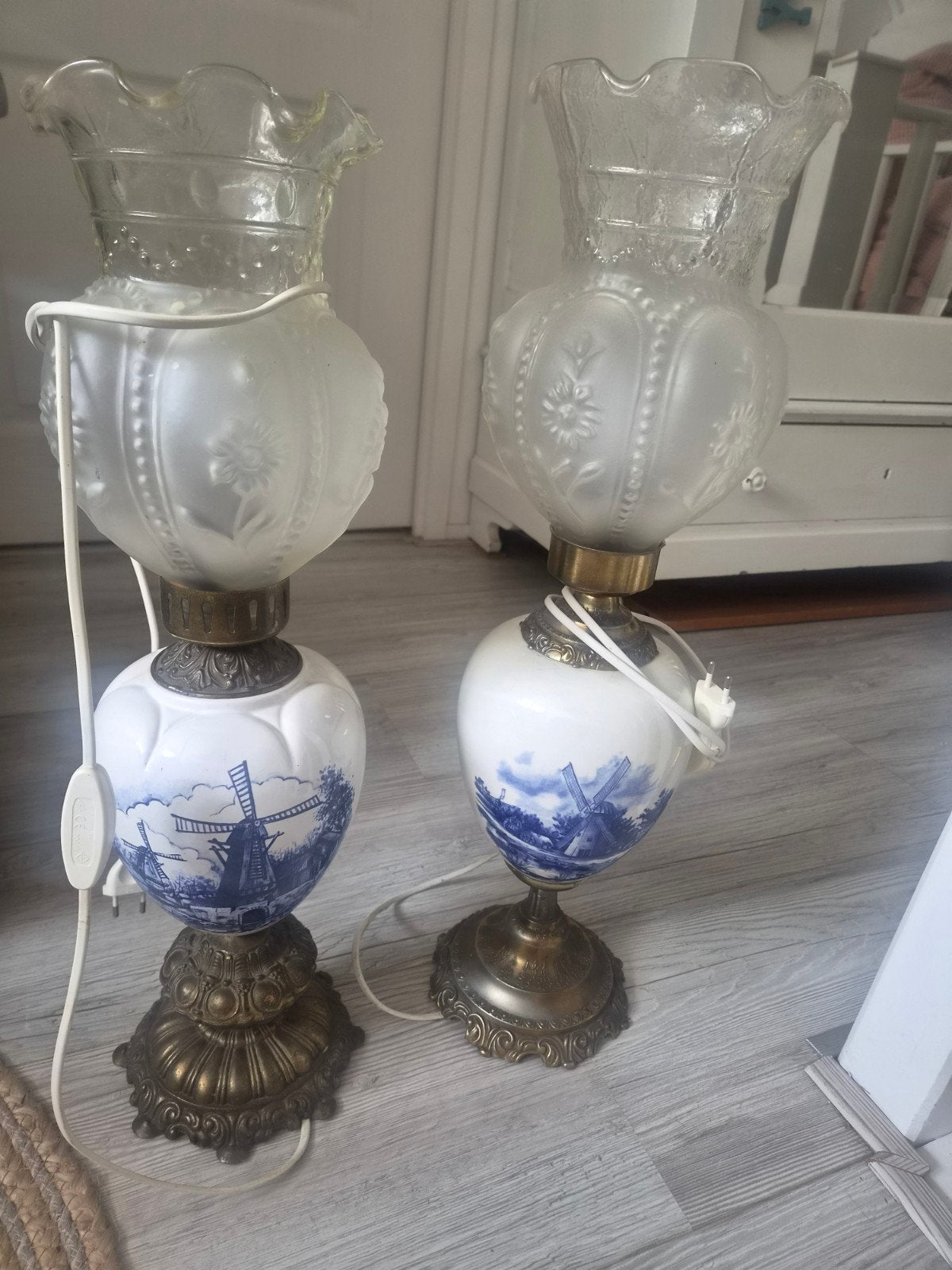 Set van 2 Delfts Blauw Tafellampen, Antiek en Kunst, Antiek | Lampen, Ophalen of Verzenden