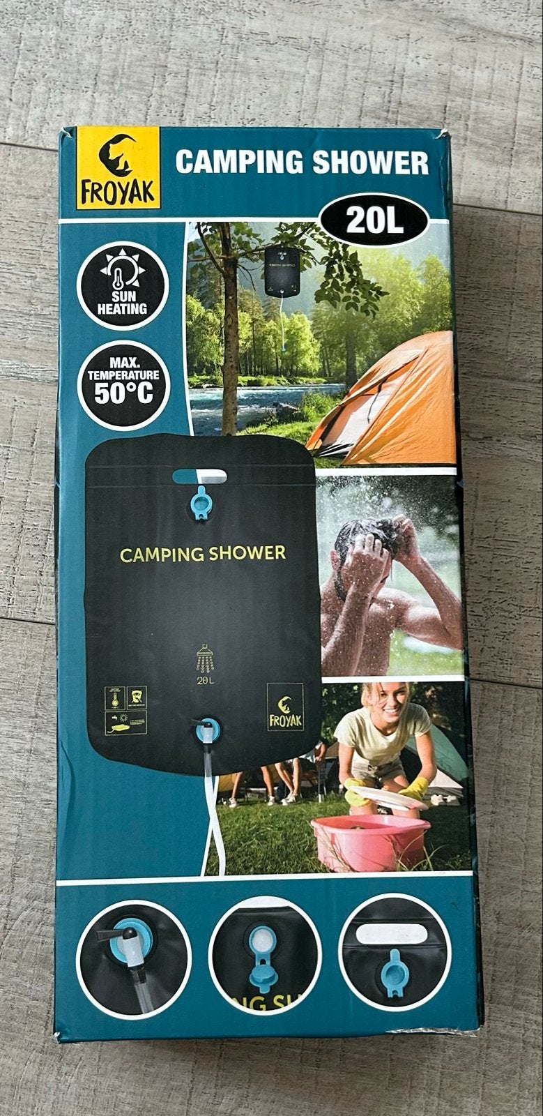 Froyak Campingdouche 20L - Zonverwarmd tot 50C, Ophalen, Nieuw