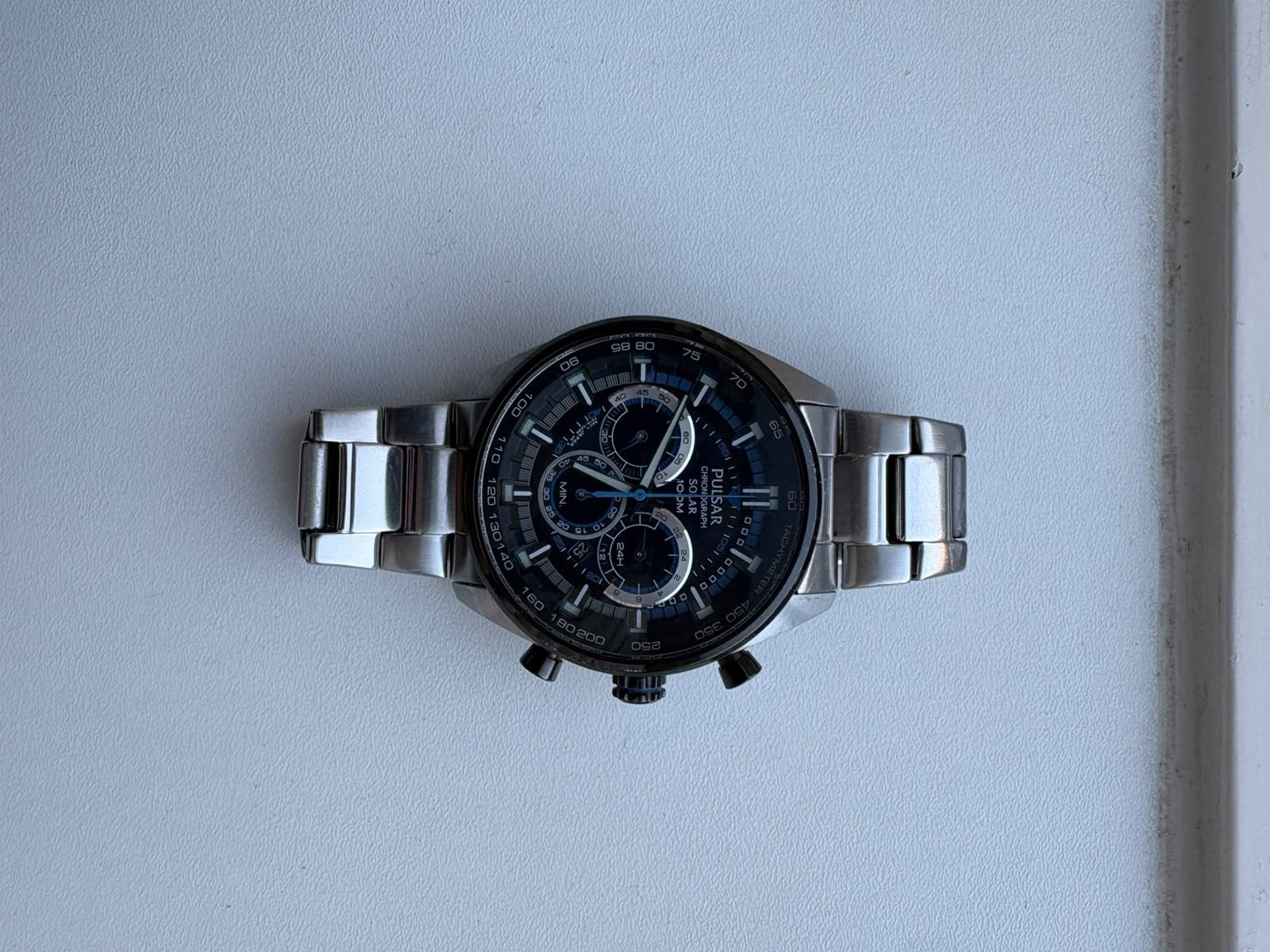 Pulsar Solar Horloge met Alarm en Stopwatch, Overige merken, Staal, Staal, Polshorloge