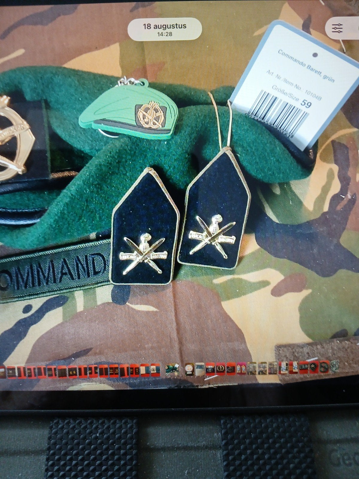 Commando Baret Groen Maat 59 met Insignes, Verzenden, Landmacht, Overige gebieden, Helm of Baret