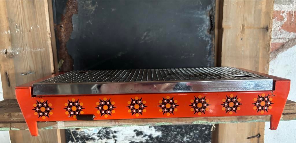 Vintage Elektrische Grill - Oranje met Retro Patroon, Ophalen of Verzenden, Gebruikt, 4 t/m 7 personen