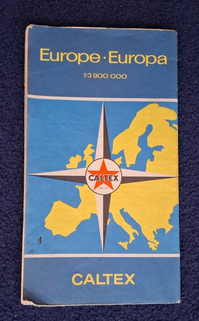 Oude landkaart wegenkaart caltex europe europa, Boeken, Gelezen, Landkaart, 1800 tot 2000, Europa Overig
