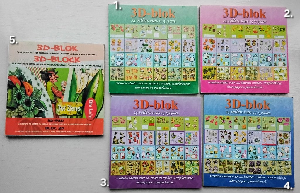 5 stuks 3d-blokken met knipvellen - nieuw en bijna nieuw, Ophalen of Verzenden, Nieuw, Overige thema's, Knipvel
