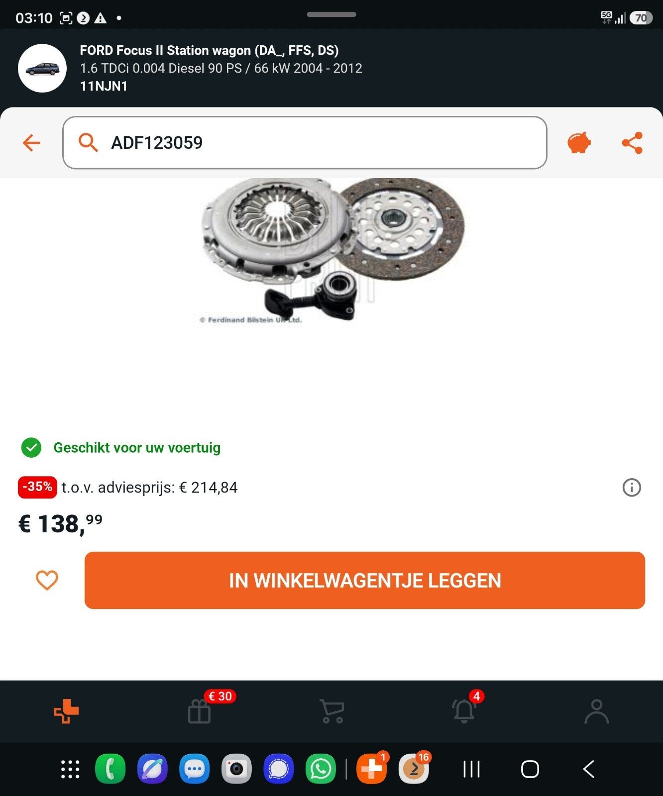Koppeling set Ford Focus MK2 1.6 TDCI (ADF123059), Auto-onderdelen, Ophalen of Verzenden, Nieuw, Ford
