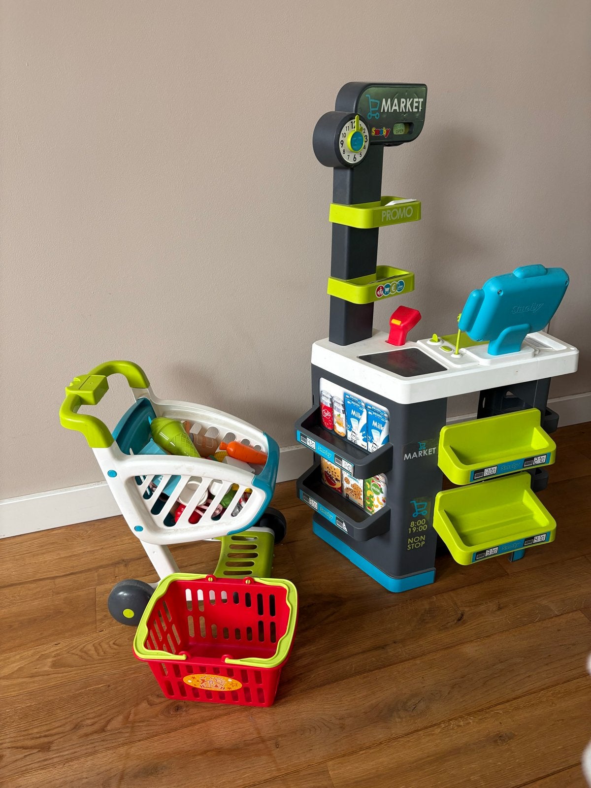 Smoby winkel met winkelwagentje, mandje en scanner, Ophalen, Gebruikt, Jongen of Meisje
