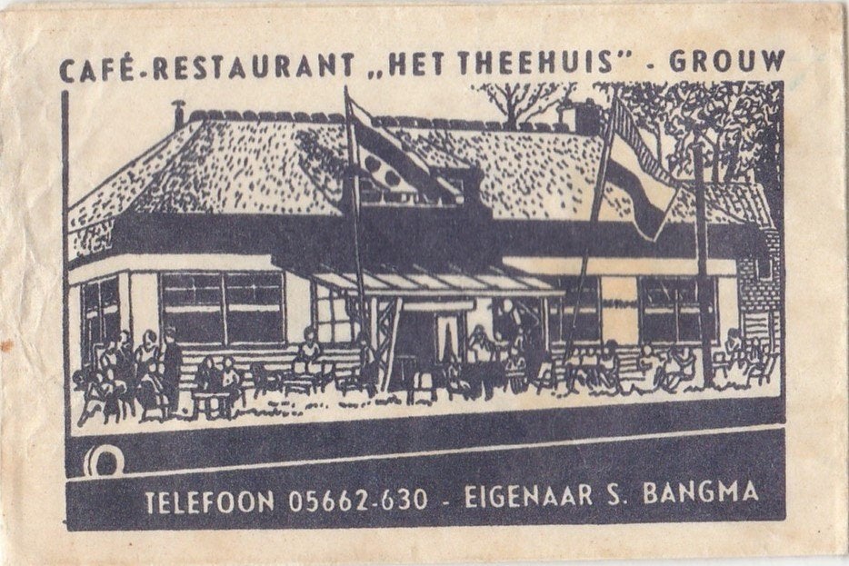 Het Theehuis Grouw - S Bangma - Friese en Nederlandse vlag, Ophalen of Verzenden