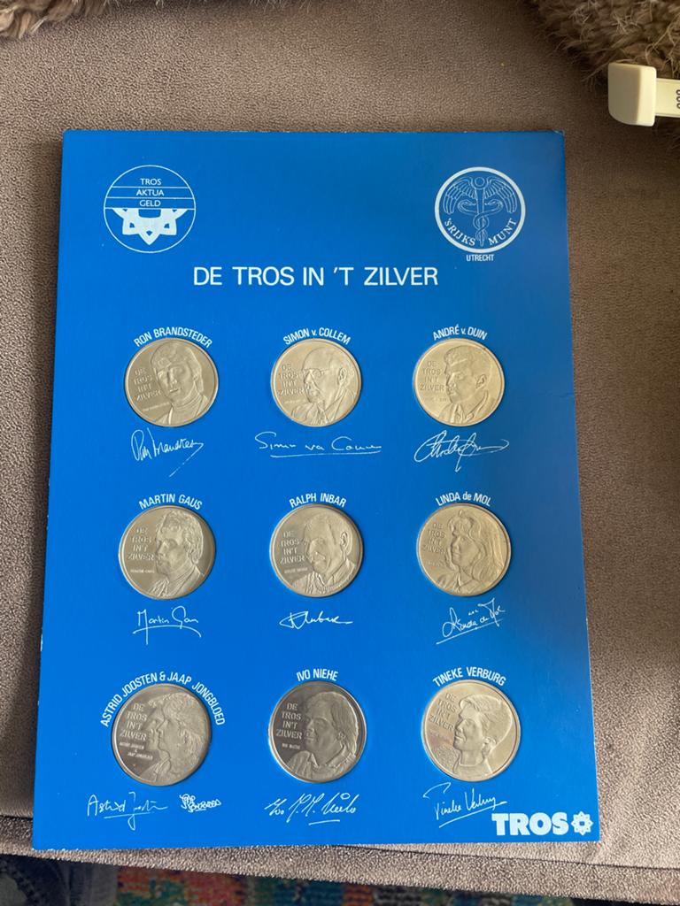 De TROS in 't Zilver - Munten set met bekende Nederlanders, Setje, Koningin Beatrix, Zilver, Overige waardes