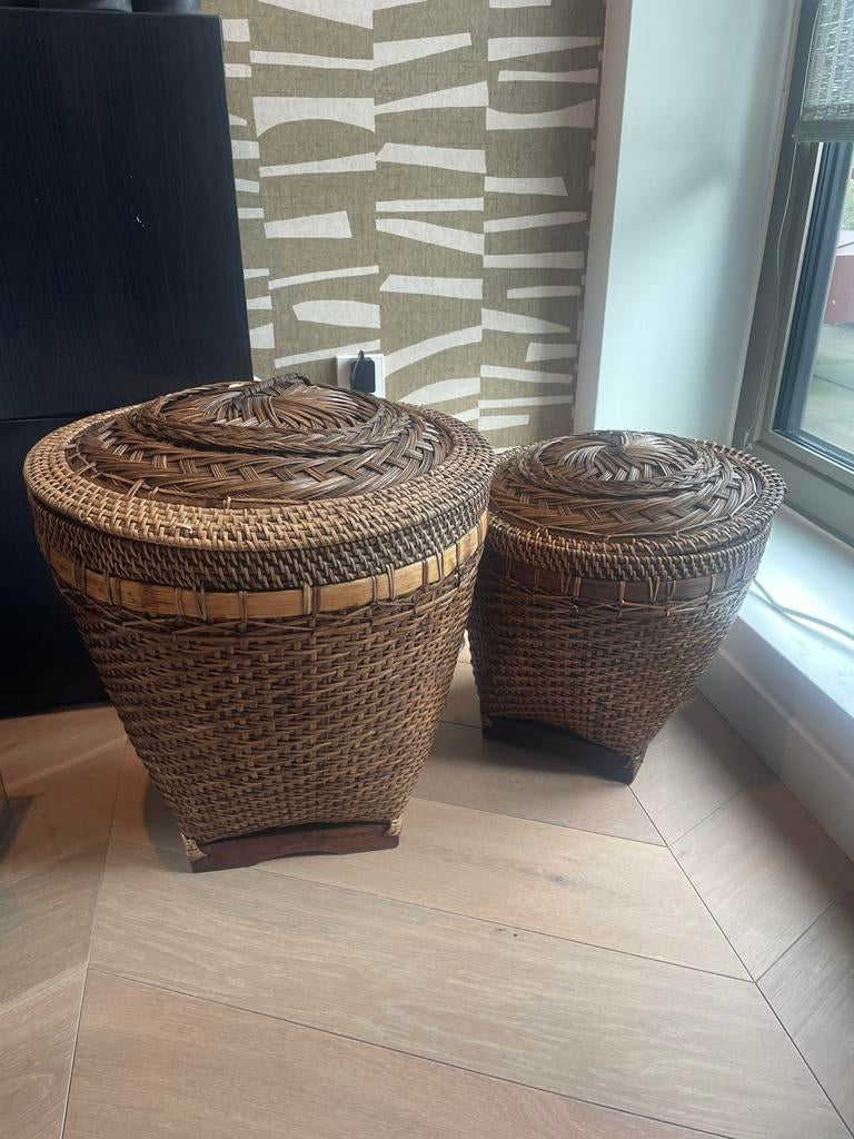 Rotan manden met deksel, Gebruikt, Mand, Ophalen of Verzenden, Riet