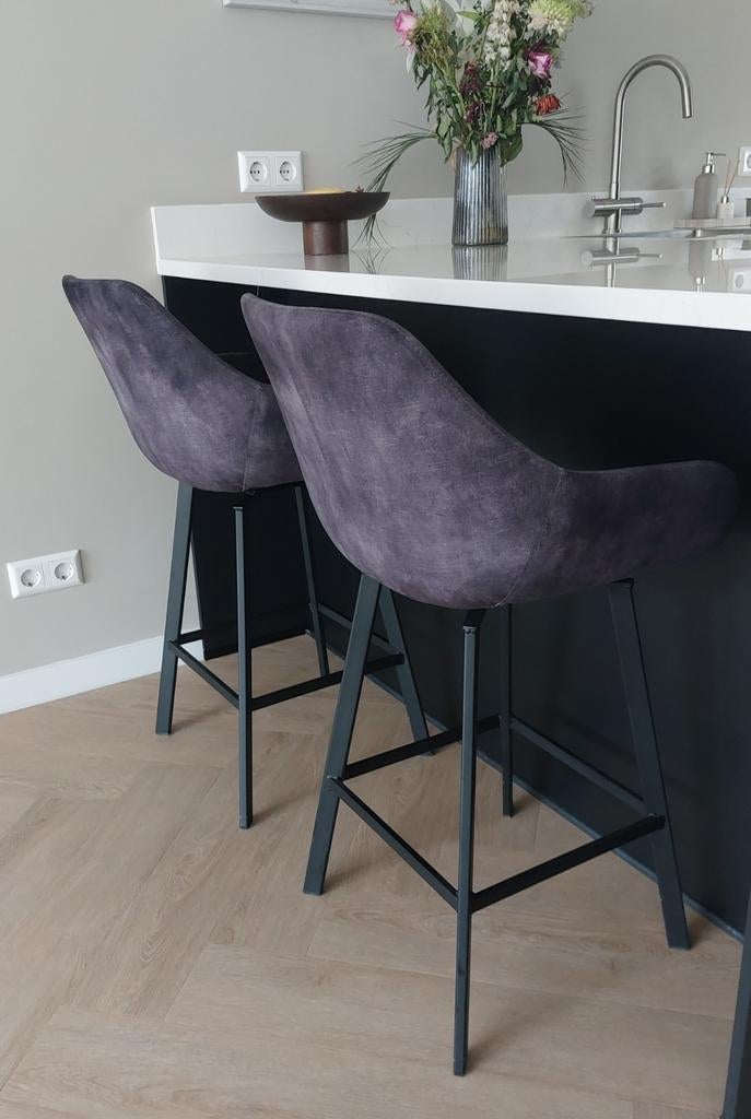 Set van 2 draaibare barkrukken - Grijs/Antraciet, Huis en Inrichting, Barkrukken, Ophalen, Met voetsteun, Zo goed als nieuw, 90 cm of meer