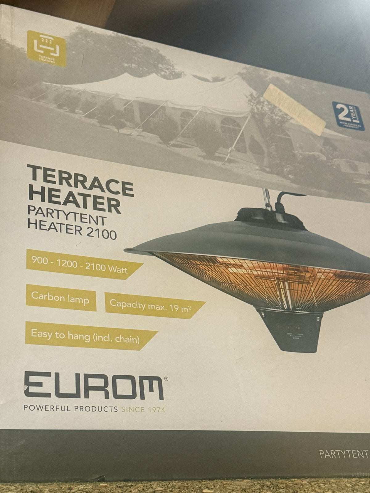 Eurom Partytent Heater 2100 - Terrasverwarmer, Ophalen, Nieuw, Elektrisch, Plafond
