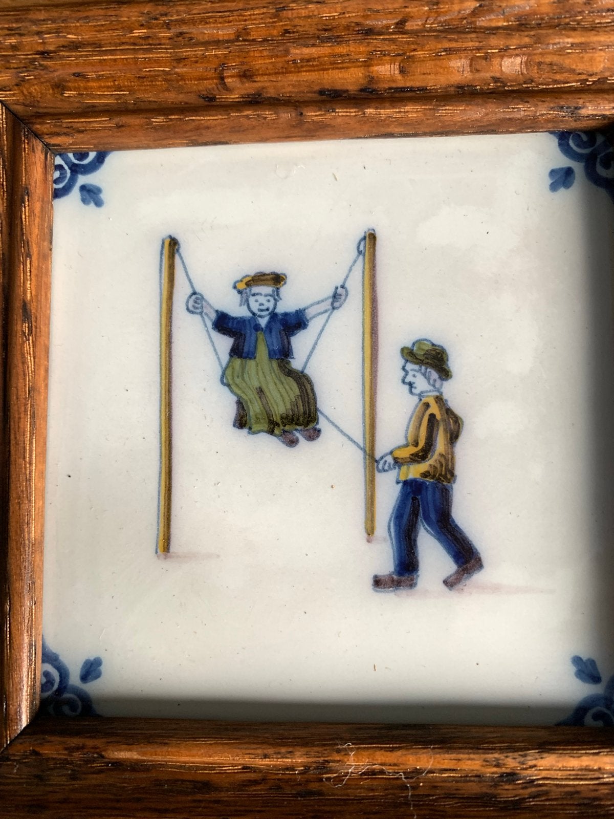Set van 3 ingelijste Delfts blauwe tegeltjes met kinderspele, Antiek en Kunst, Ophalen