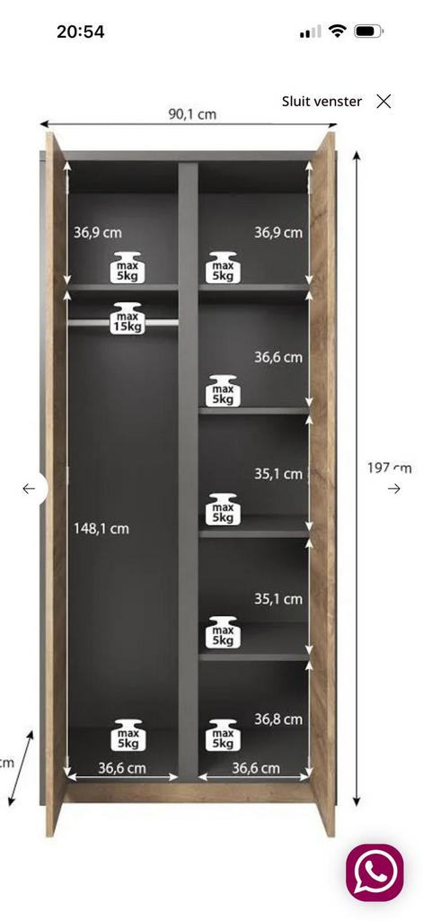 Samle JYSK VEDEE garderobeskab Homesetup, Ophalen, 100 tot 150 cm, Zo goed als nieuw, 150 tot 200 cm