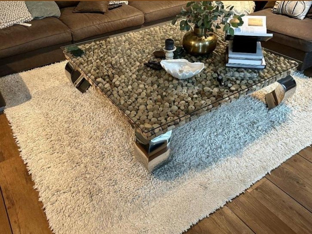 Unieke Rofra salontafel afm: 150cm x 150cm met glazen blad, Ophalen, 50 – 75, Glas, Zo goed als nieuw