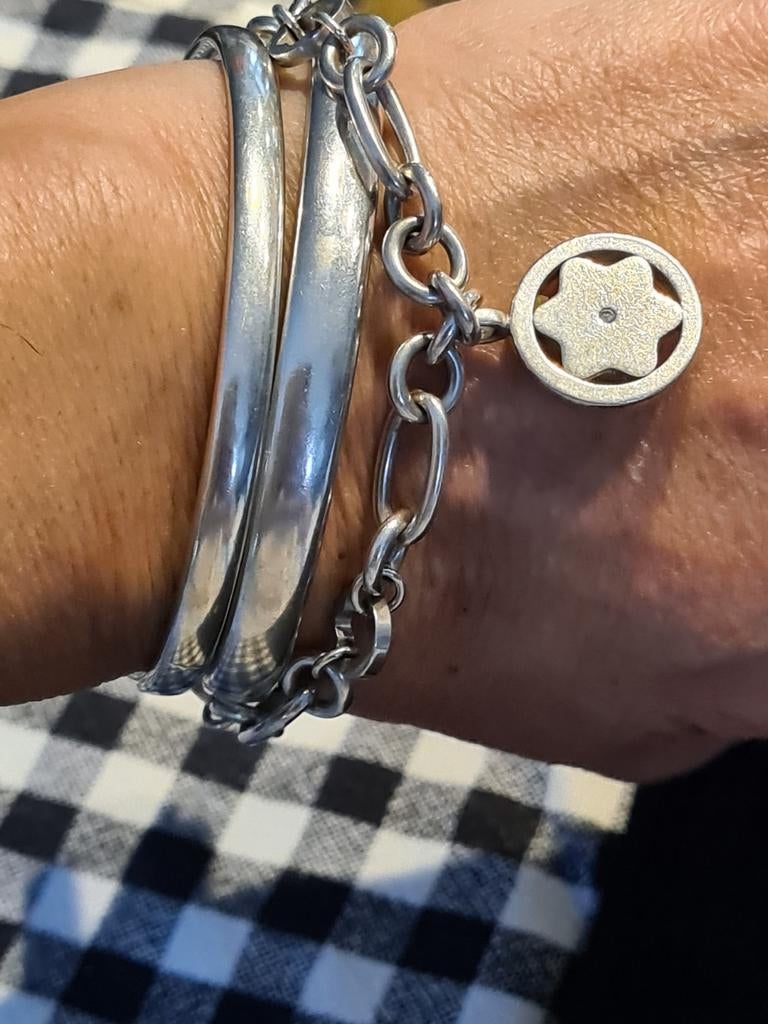 Zilveren armbanden set met Montblanc bedel, Sieraden, Tassen en Uiterlijk, Armbanden, Ophalen of Verzenden, Zo goed als nieuw