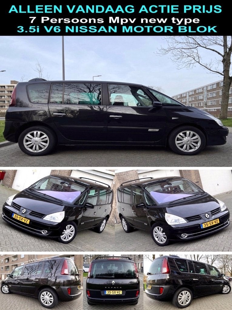 Mooie Mpv Espace 3.5i E4 V6 M'2007 Automaat Leer 7ps Inr Mog, Elektronische parkeerrem, 2000 kg, 7 stoelen, Zwart