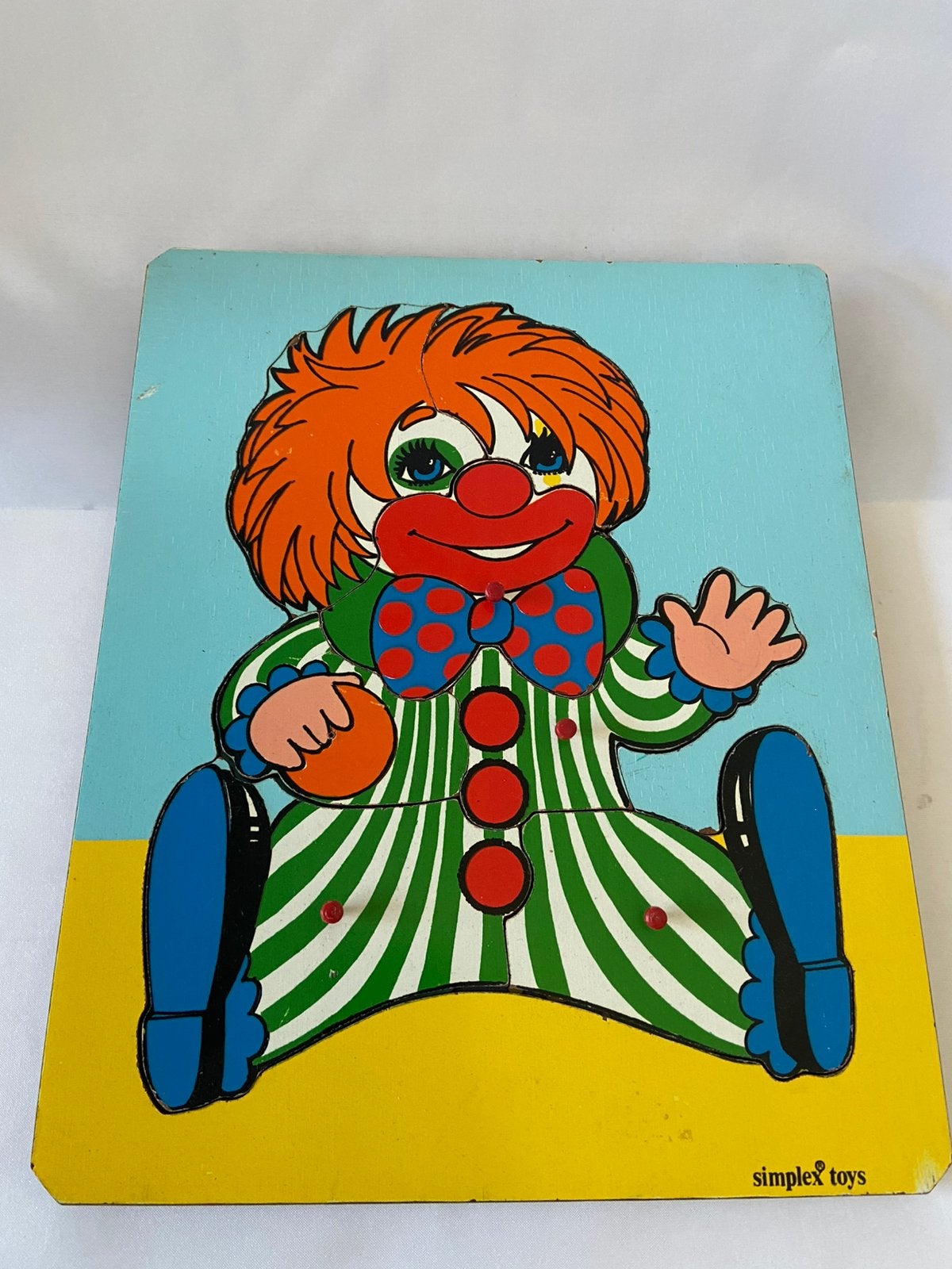 Houten puzzel van simplex met een clowntje, nopjes puzzel, 2 tot 4 jaar, Gebruikt, 10 tot 50 stukjes, Ophalen of Verzenden