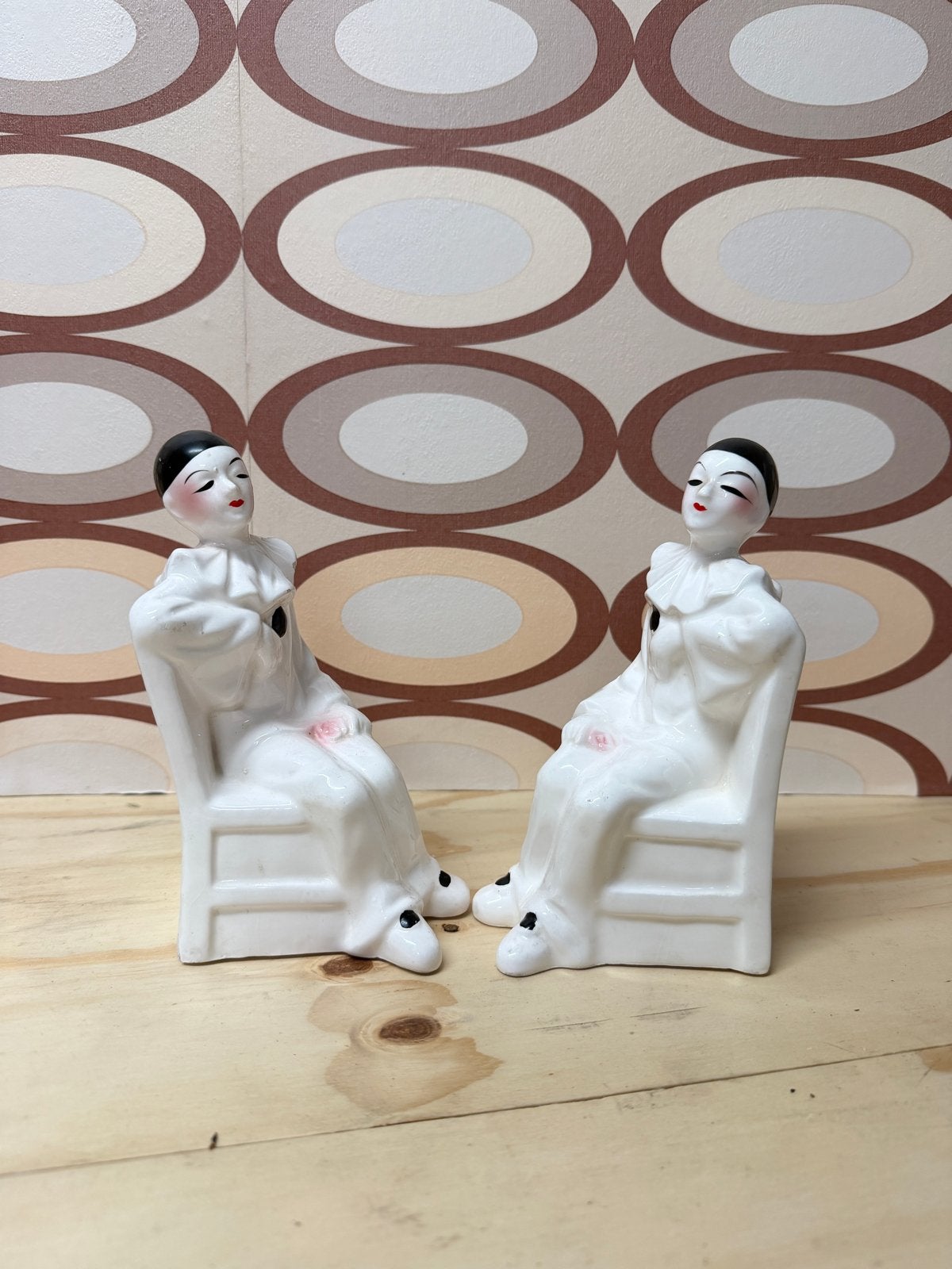 Vintage Pierrot Boekensteunen - Wit Porselein, Ophalen of Verzenden