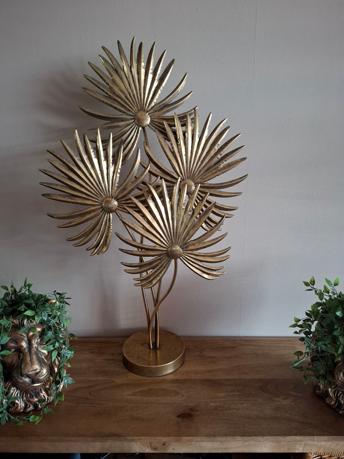 Gouden palmblad lamp/sculptuur, Ophalen, Zo goed als nieuw, Hollywood Regency, Tropisch