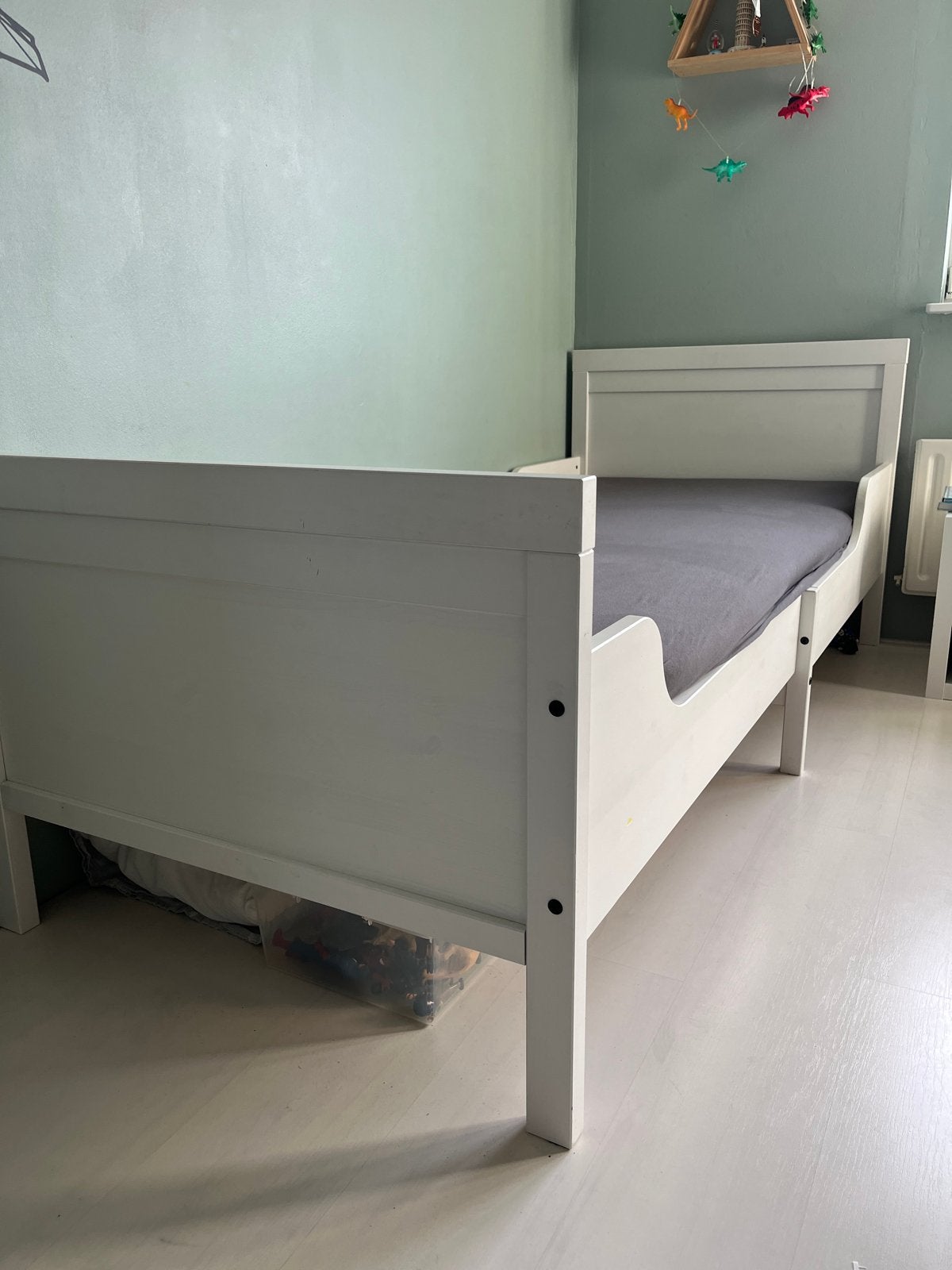 IKEA  uitschuifbaar kinderbed met lattenbodem, Ophalen, 90 cm, Eenpersoons, Wit