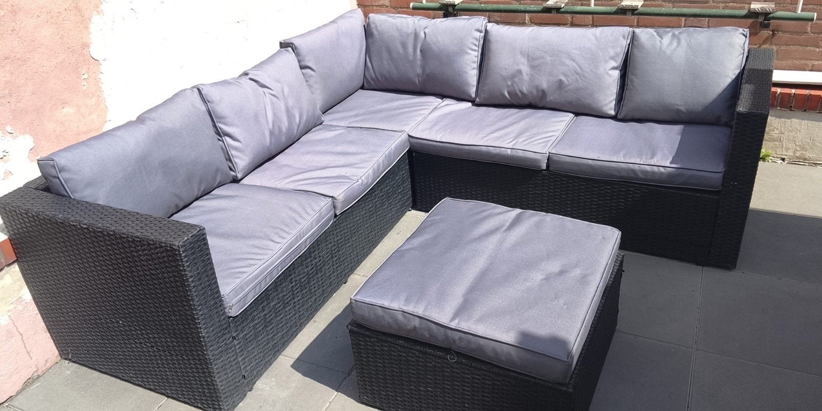 Prachtige loungebank te koop, Tuin en Terras, Ophalen, 5 zitplaatsen, Kunststof, Bijzettafel
