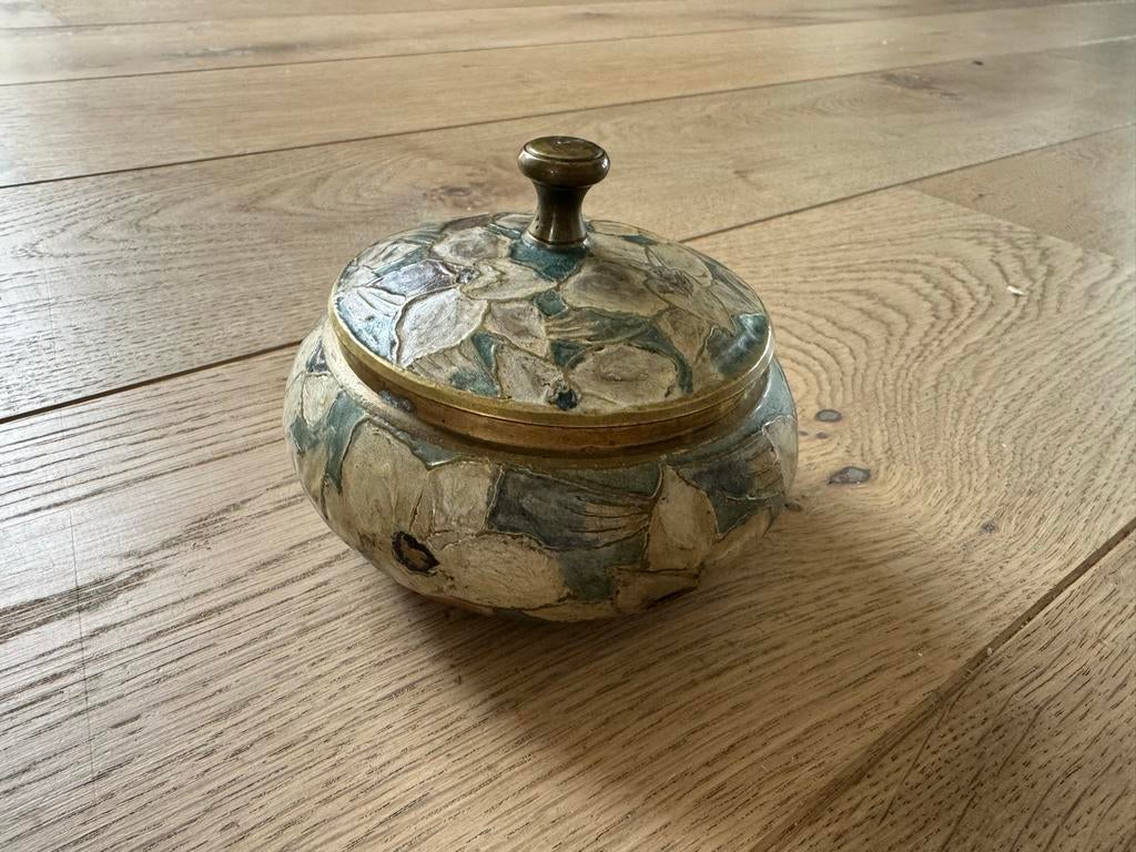 Vintage messing cloisonné doosje met bloemmotief, Ophalen of Verzenden