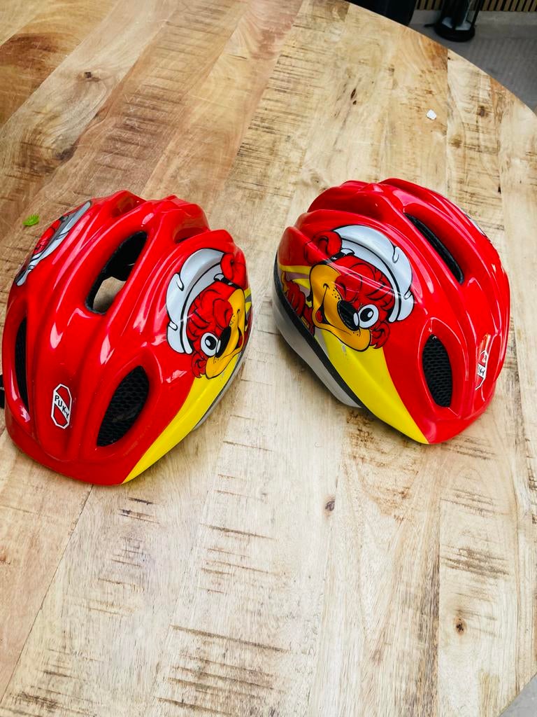 2x Puky kinderfietshelmen rood/geel - Zo goed als nieuw, Ophalen, Zo goed als nieuw, Overige maten, Jongen of Meisje