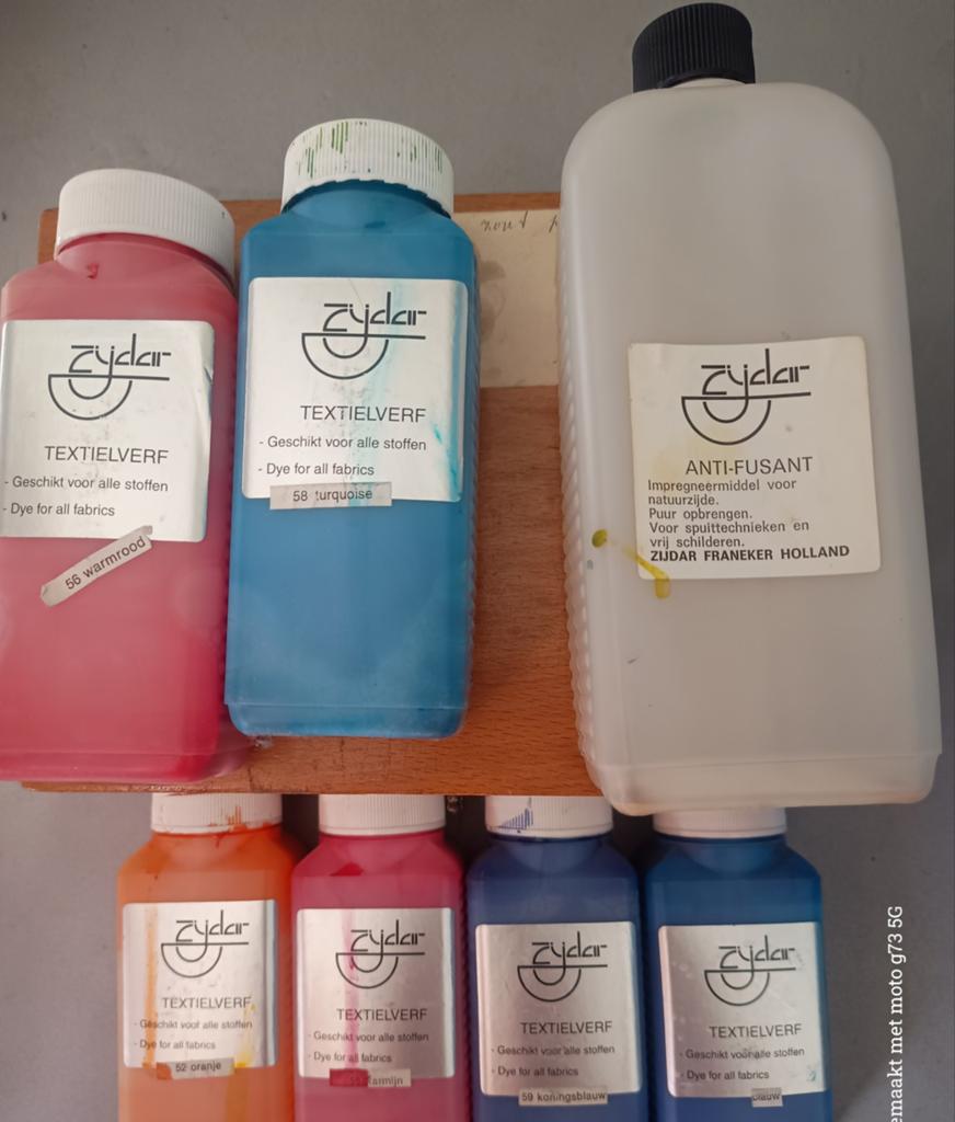 Vintage Zydar textielverf / zijdeverf set in houten kistje, Ophalen of Verzenden, Gebruikt