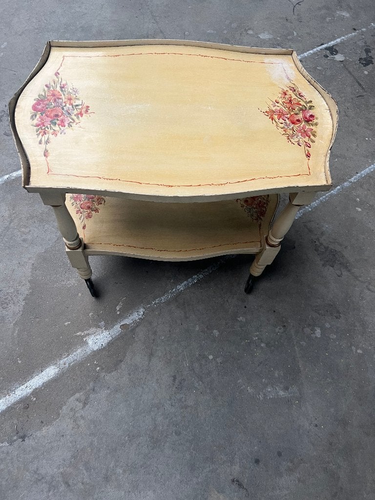 Vintage serveerwagen met bloemen op wielen, Antiek en Kunst, Ophalen of Verzenden