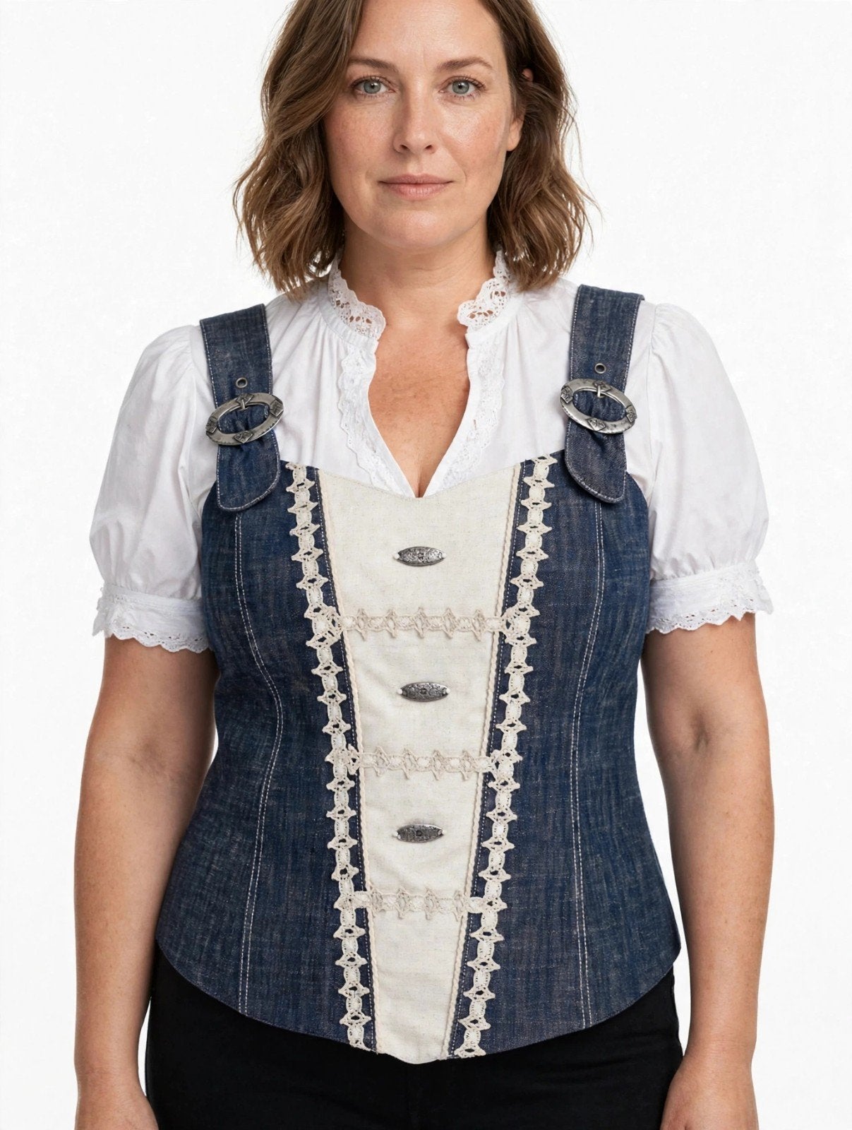 Rose Dirndl Denim Top met Kant - Maat 44 Nieuw, Blauw, Maat 42/44 (L), Nieuw, Ophalen of Verzenden