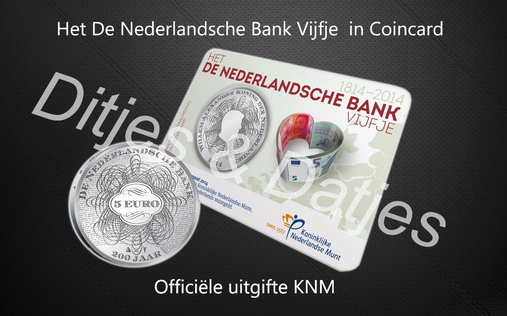 De Nederlandsche Bank Vijfje coincard KNM - 5 euro munt DNB, Ophalen of Verzenden, Koningin Beatrix, Euro's
